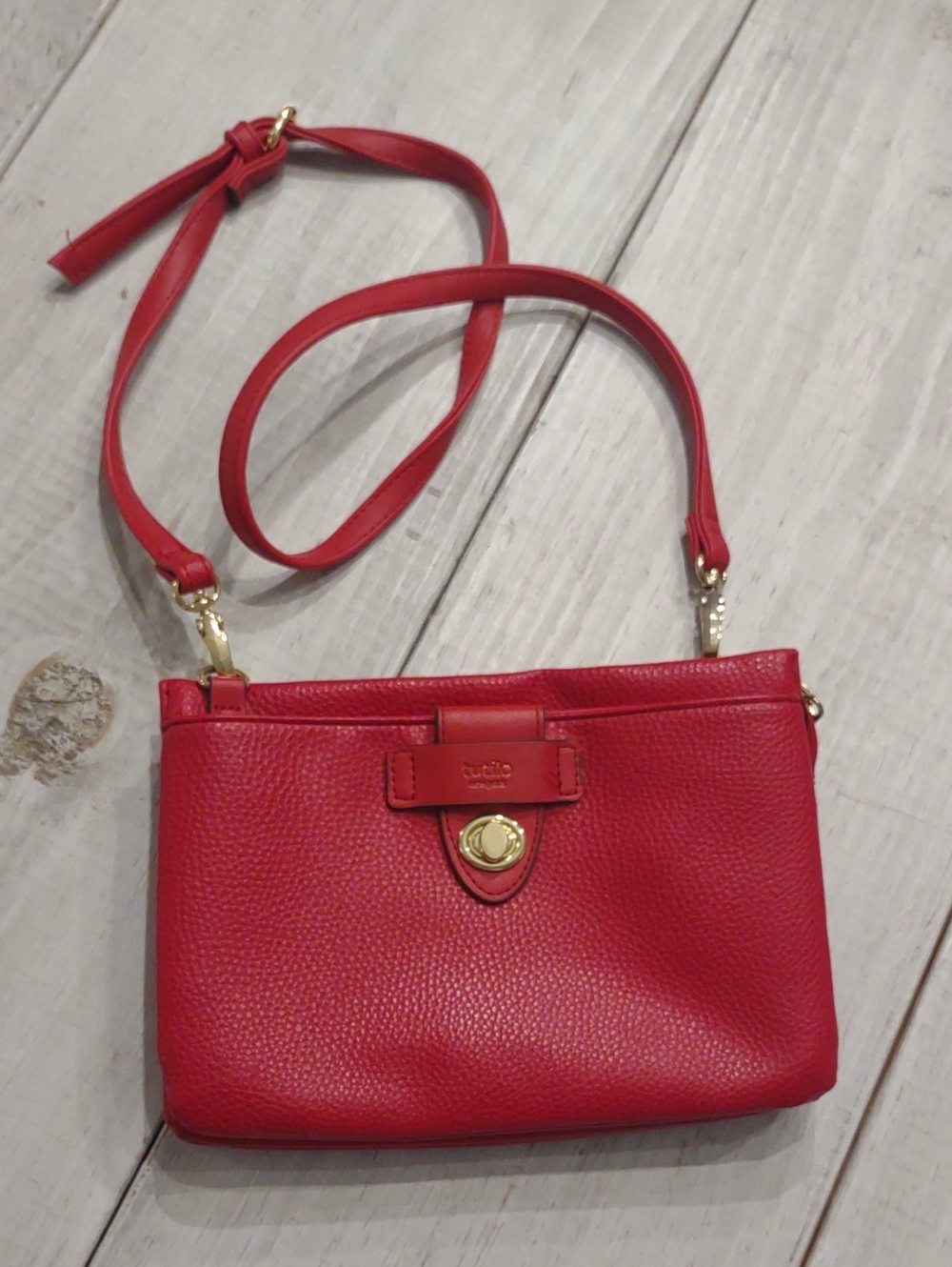Tutilo Faux Red Pebbled Leather Crossbody with Gold Hardware